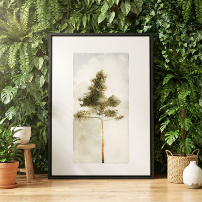 Quiet Evergreen, green, beige, white nature wall art displayed in a styled interior, gallery view 4
