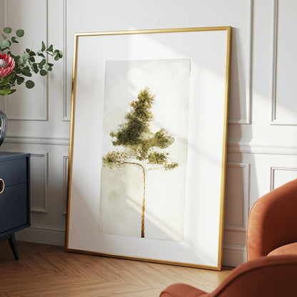 Quiet Evergreen, green, beige, white nature wall art displayed in a styled interior, gallery view 6