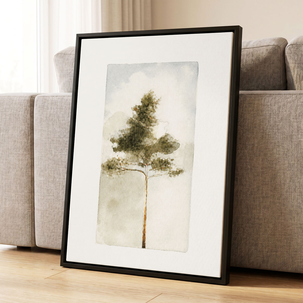Quiet Evergreen, green, beige, white nature wall art displayed in a styled interior, gallery view 8