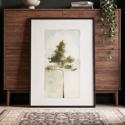 Quiet Evergreen, green, beige, white nature wall art displayed in a styled interior, gallery view 9
