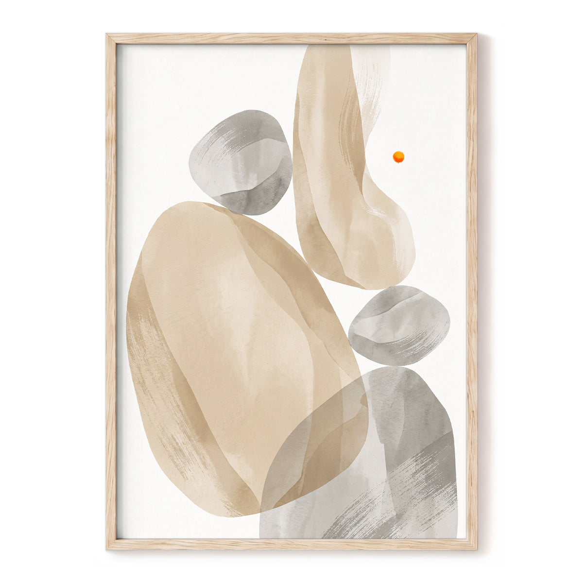 Quiet Forms in Ochre, beige, gray, white abstract wall art, front artwork view