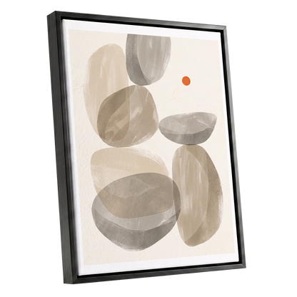 Quiet Forms in Ochre, beige, gray, orange abstract wall art shown as a black framed canvas wall art