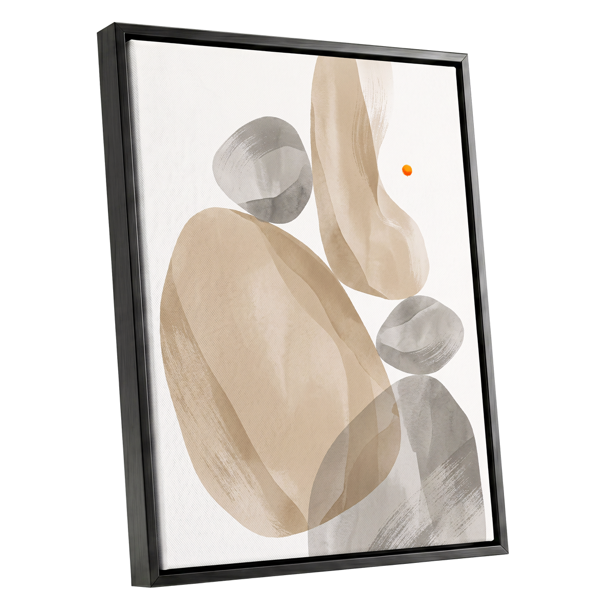 Quiet Forms in Ochre, beige, gray, white abstract wall art shown as a black framed canvas wall art