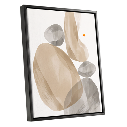 Quiet Forms in Ochre, beige, gray, white abstract wall art shown as a black framed canvas wall art