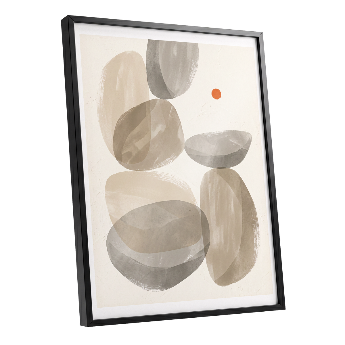 Quiet Forms in Ochre, beige, gray, orange abstract wall art shown as a black framed poster wall art print