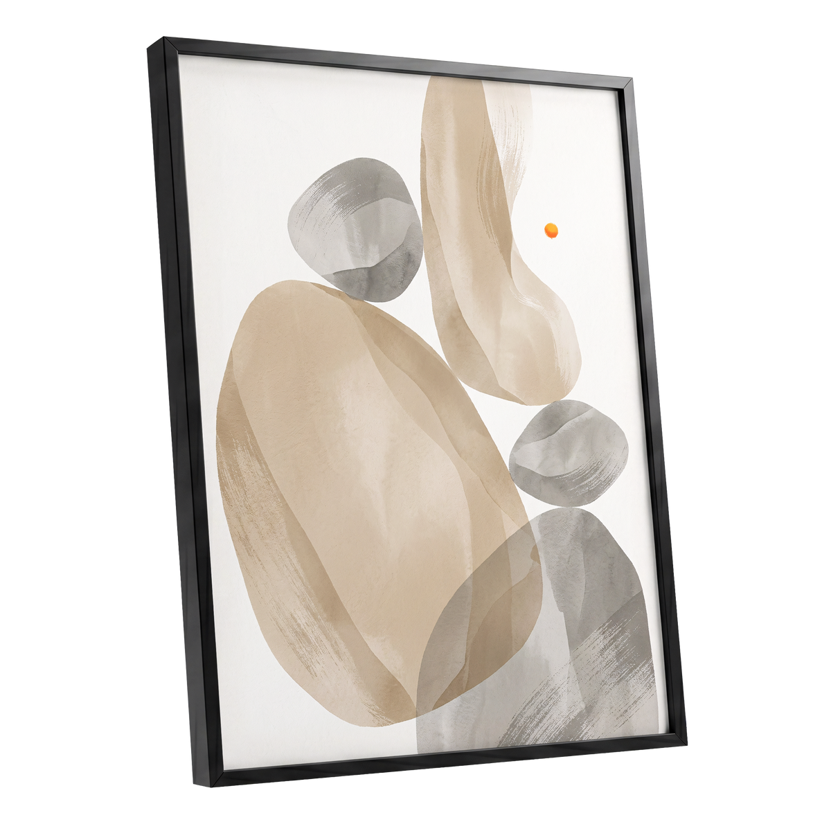 Quiet Forms in Ochre, beige, gray, white abstract wall art shown as a black framed poster wall art print