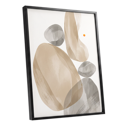 Quiet Forms in Ochre, beige, gray, white abstract wall art shown as a black framed poster wall art print