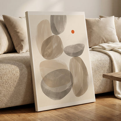 Quiet Forms in Ochre, beige, gray, orange abstract wall art on canvas displayed in a styled interior, gallery view 1