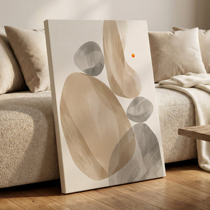 Quiet Forms in Ochre, beige, gray, white abstract wall art on canvas displayed in a styled interior, gallery view 1