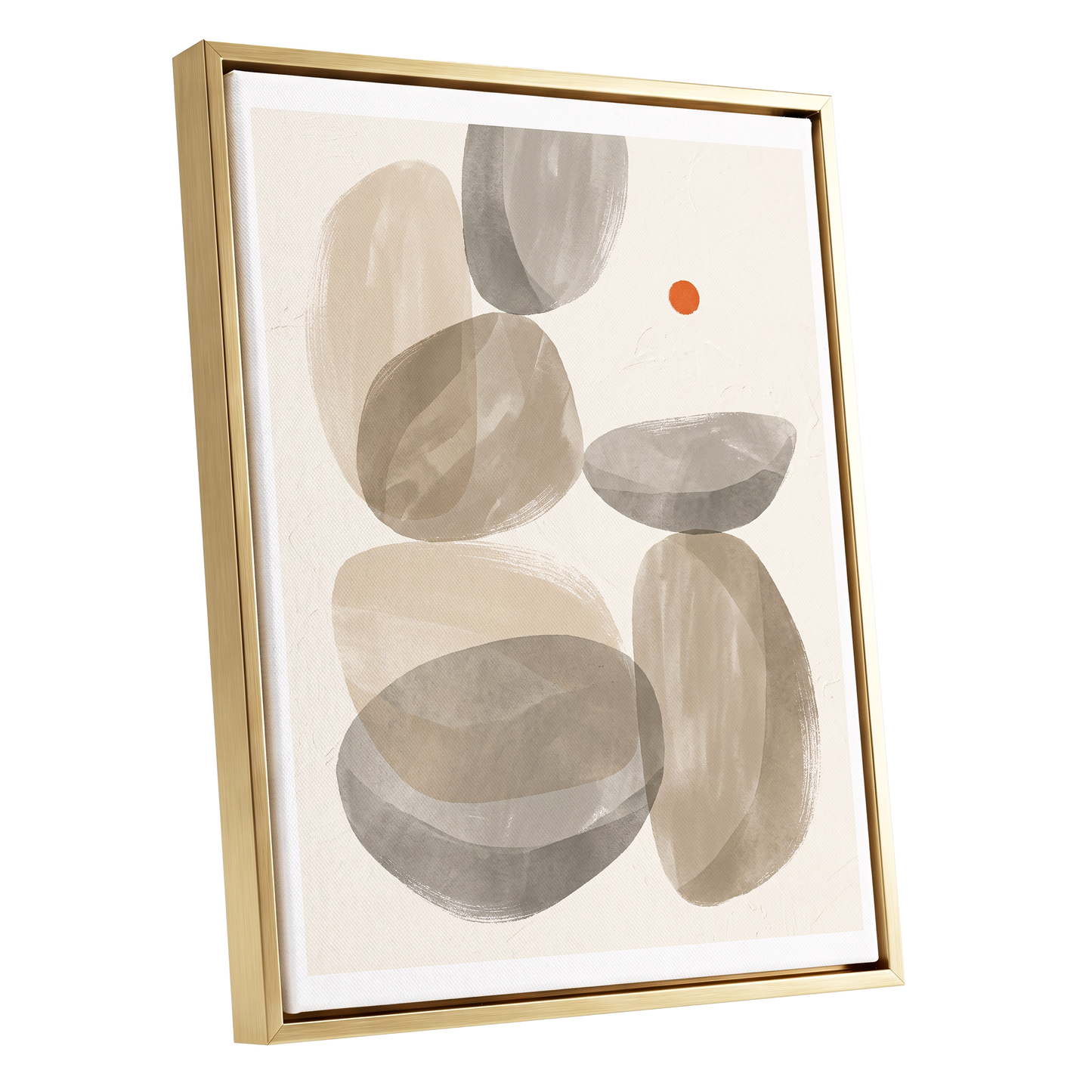 Quiet Forms in Ochre, beige, gray, orange abstract wall art shown as a gold framed canvas wall art