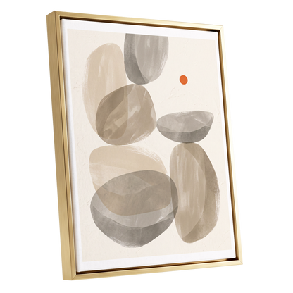 Quiet Forms in Ochre, beige, gray, orange abstract wall art shown as a gold framed canvas wall art