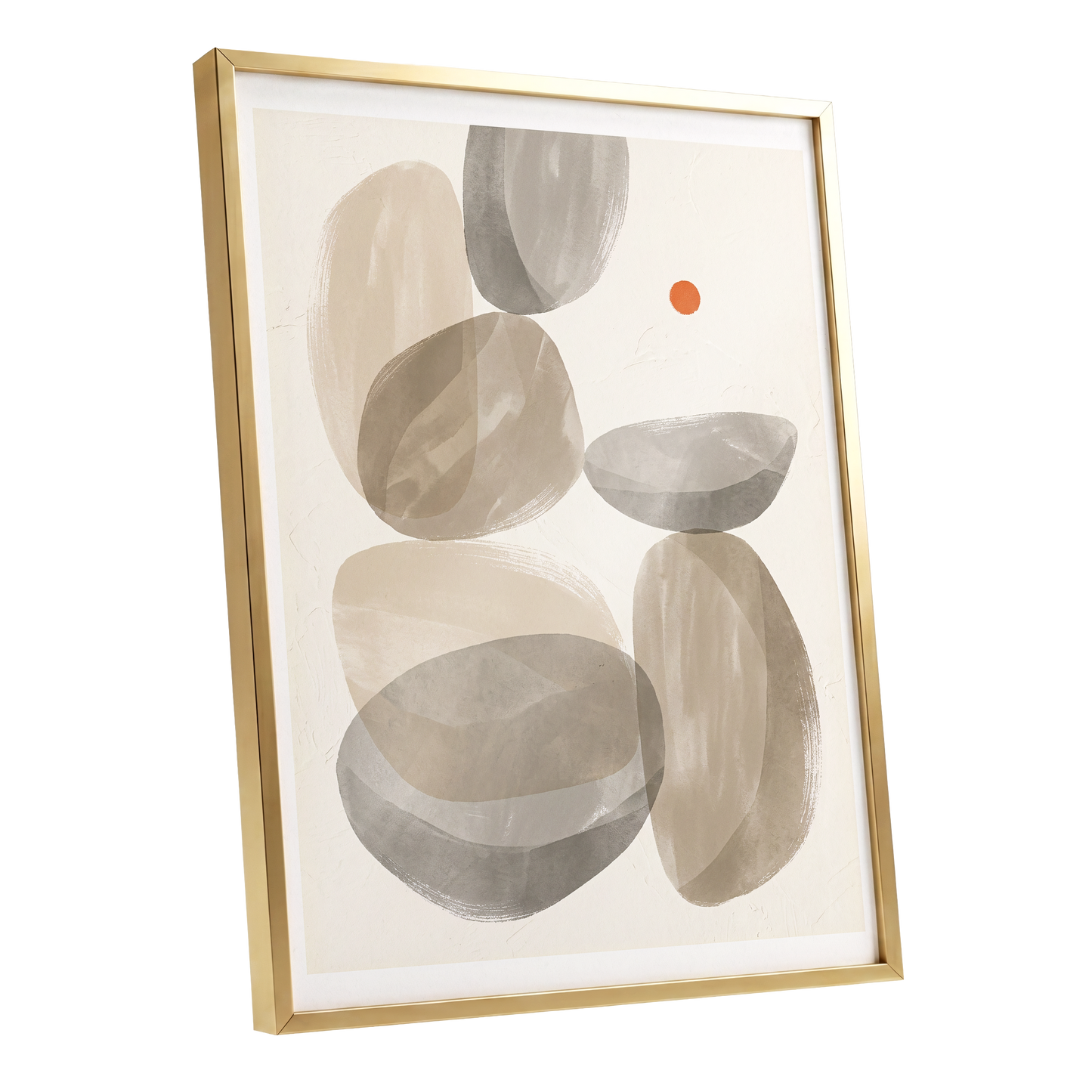 Quiet Forms in Ochre, beige, gray, orange abstract wall art shown as a gold framed poster wall art print