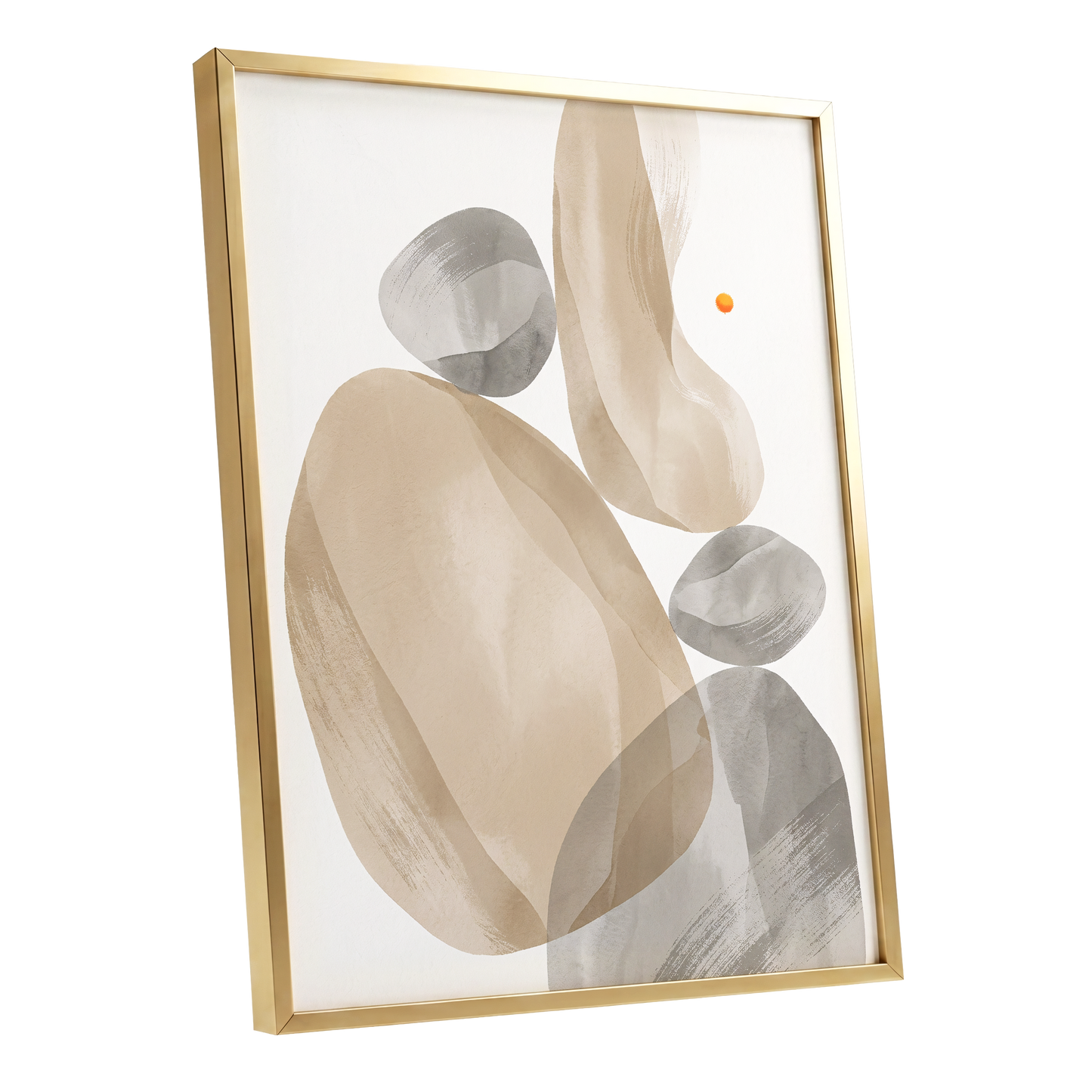 Quiet Forms in Ochre, beige, gray, white abstract wall art shown as a gold framed poster wall art print