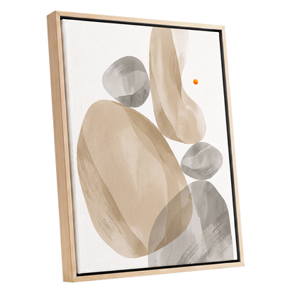Quiet Forms in Ochre, beige, gray, white abstract wall art shown as a oak framed canvas wall art