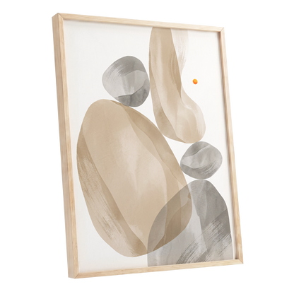Quiet Forms in Ochre, beige, gray, white abstract wall art shown as a oak framed poster wall art print