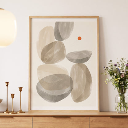 Quiet Forms in Ochre, beige, gray, orange abstract wall art displayed in a styled interior, gallery view 5
