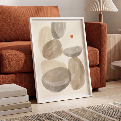 Quiet Forms in Ochre, beige, gray, orange abstract wall art displayed in a styled interior, gallery view 6