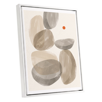 Quiet Forms in Ochre, beige, gray, orange abstract wall art shown as a white framed canvas wall art