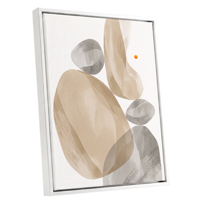 Quiet Forms in Ochre, beige, gray, white abstract wall art shown as a white framed canvas wall art