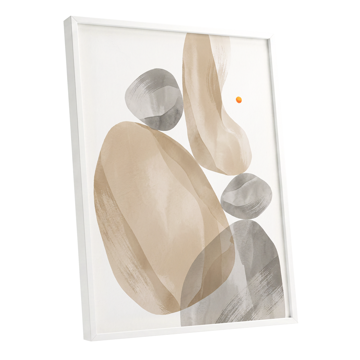 Quiet Forms in Ochre, beige, gray, white abstract wall art shown as a white framed poster wall art print
