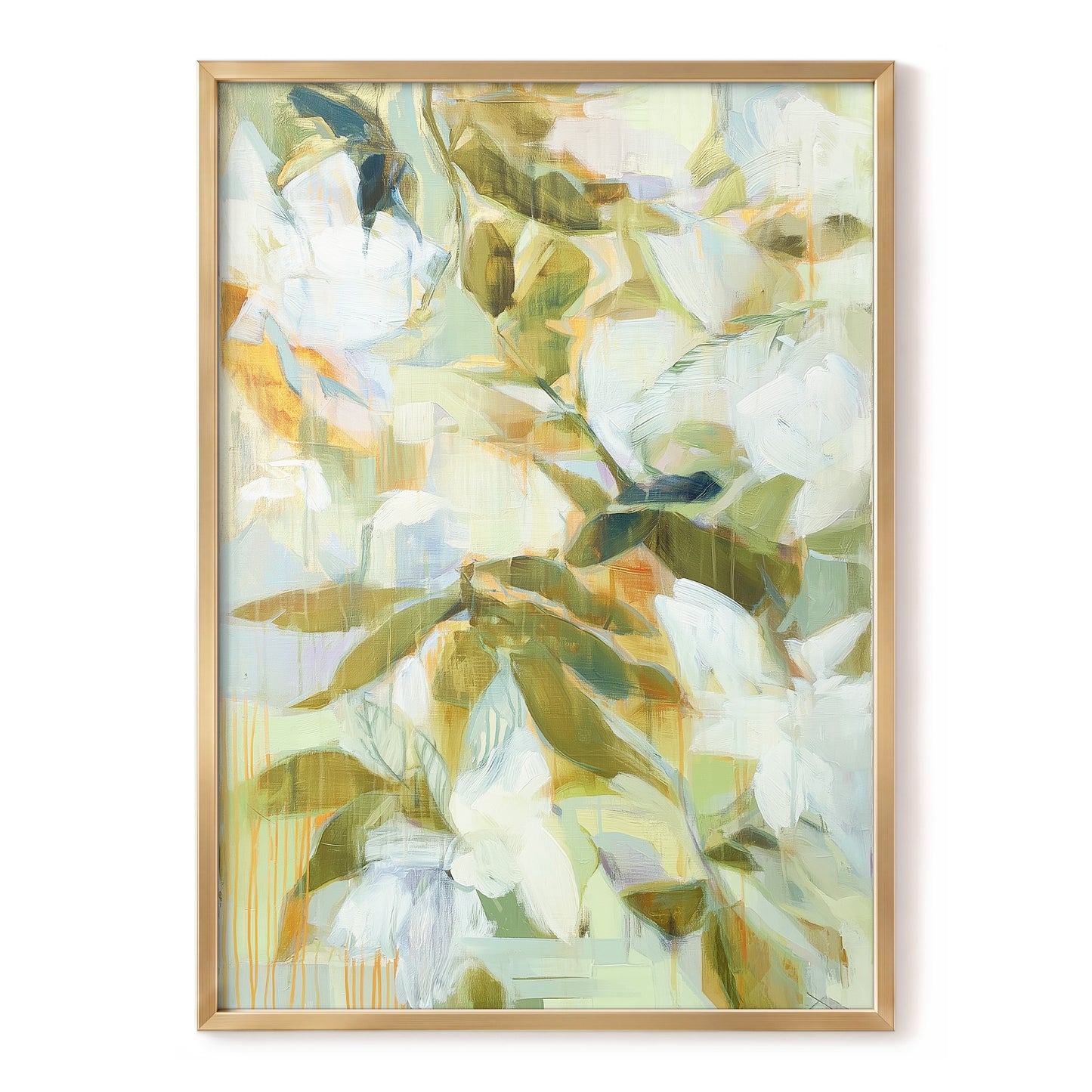 Quiet Garden Reverie, green, white, beige floral wall art, front artwork view