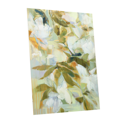 Quiet Garden Reverie, green, white, beige floral wall art shown as a unframed poster wall art print