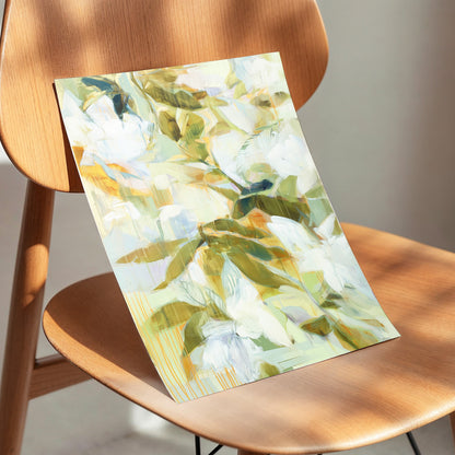 Quiet Garden Reverie, green, white, beige floral wall art displayed in a styled interior, gallery view 5
