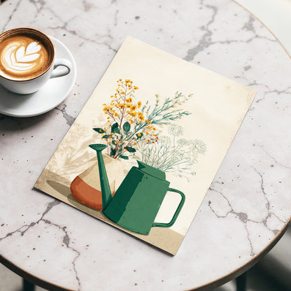 Quiet Garden Still Life, green, beige, gold floral wall art displayed in a styled interior, gallery view 3