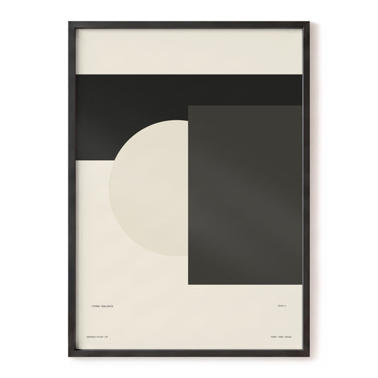 Quiet Geometry, beige, black, gray minimalist wall art, front artwork view