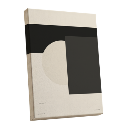Quiet Geometry, beige, black, gray minimalist wall art shown as a stretched canvas wall art