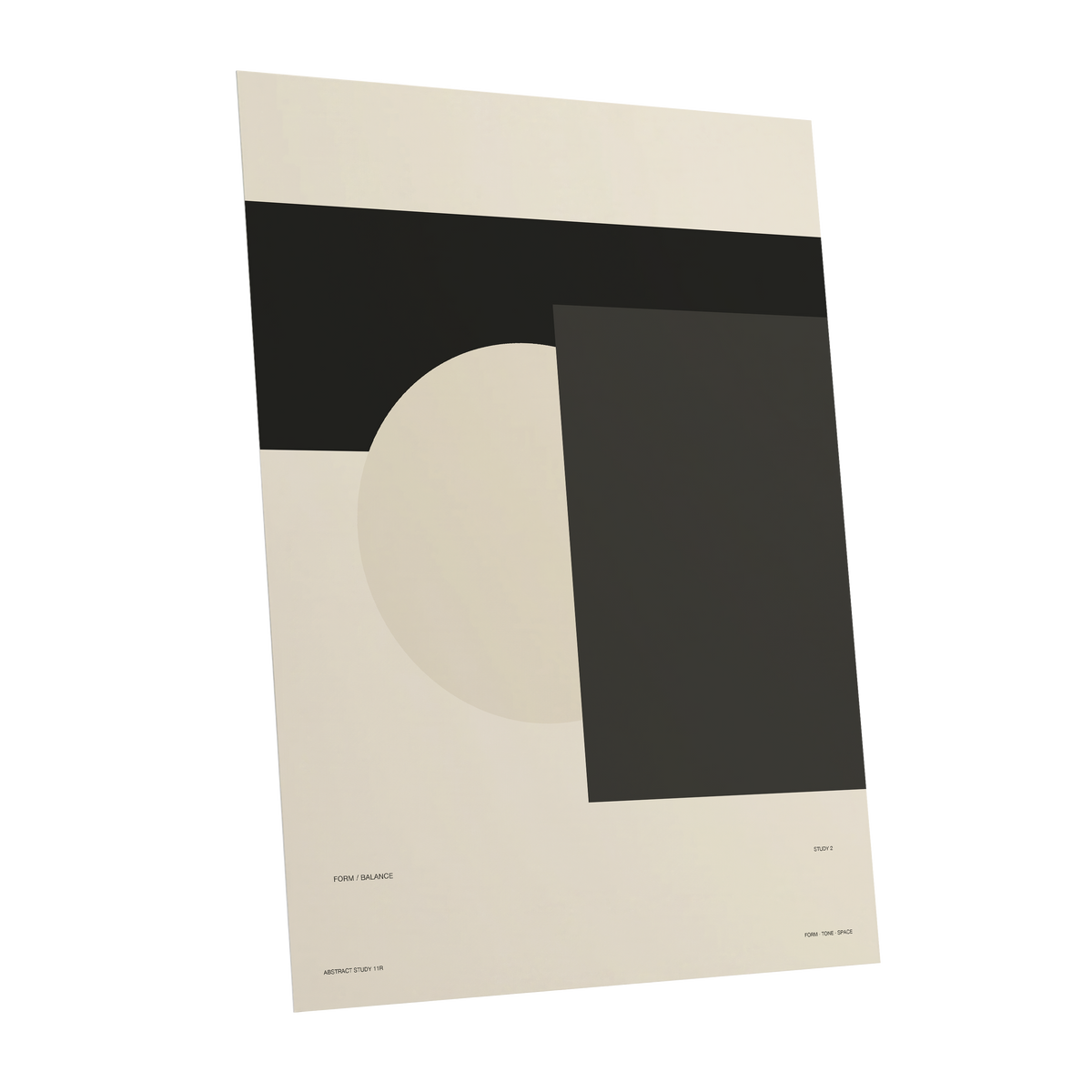 Quiet Geometry, beige, black, gray minimalist wall art shown as a unframed poster wall art print