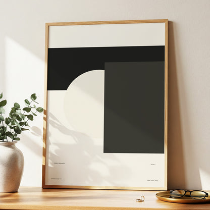 Quiet Geometry, beige, black, gray minimalist wall art displayed in a styled interior, gallery view 3