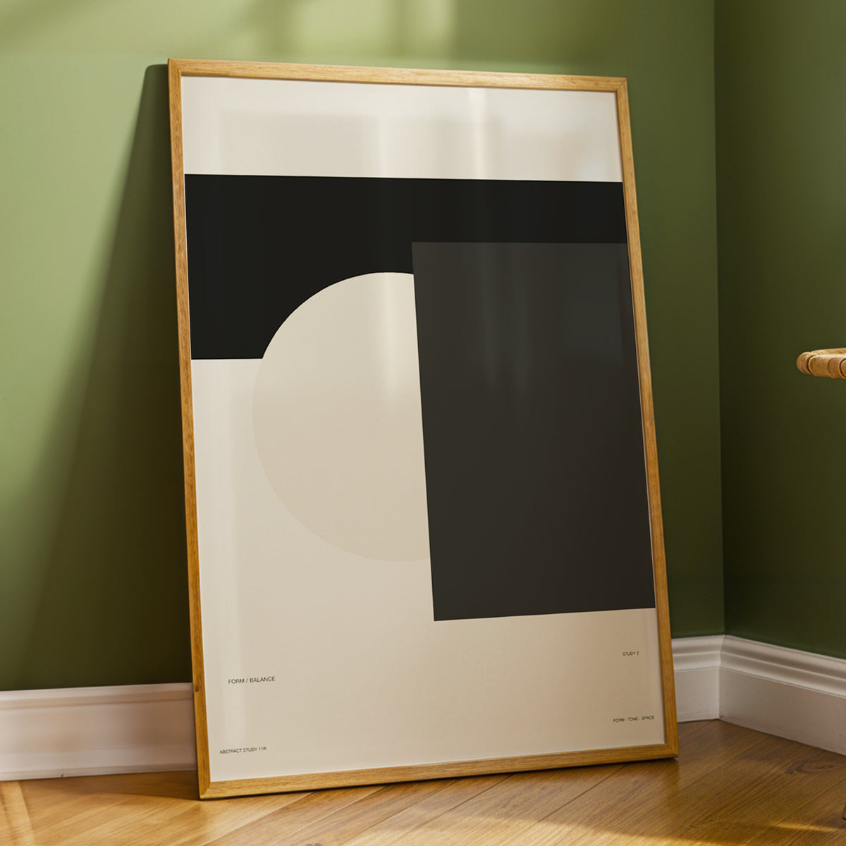 Quiet Geometry, beige, black, gray minimalist wall art displayed in a styled interior, gallery view 4