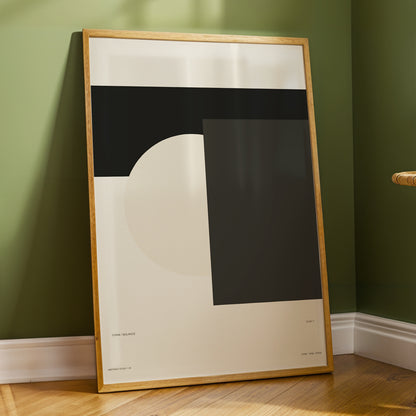 Quiet Geometry, beige, black, gray minimalist wall art displayed in a styled interior, gallery view 4