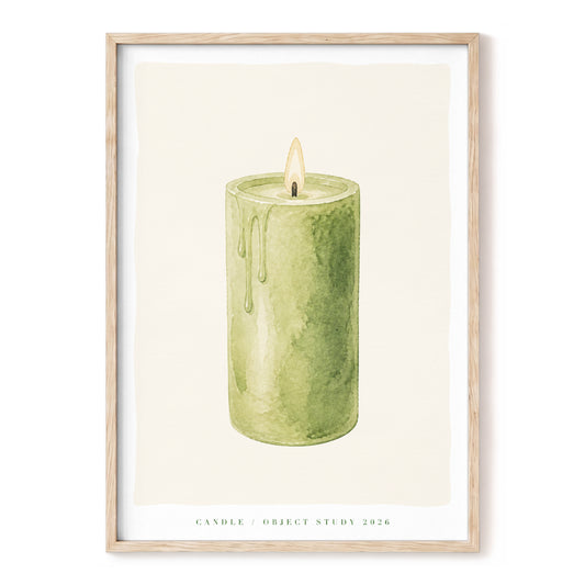 Quiet Green Flame, green, beige, white minimalist wall art, front artwork view
