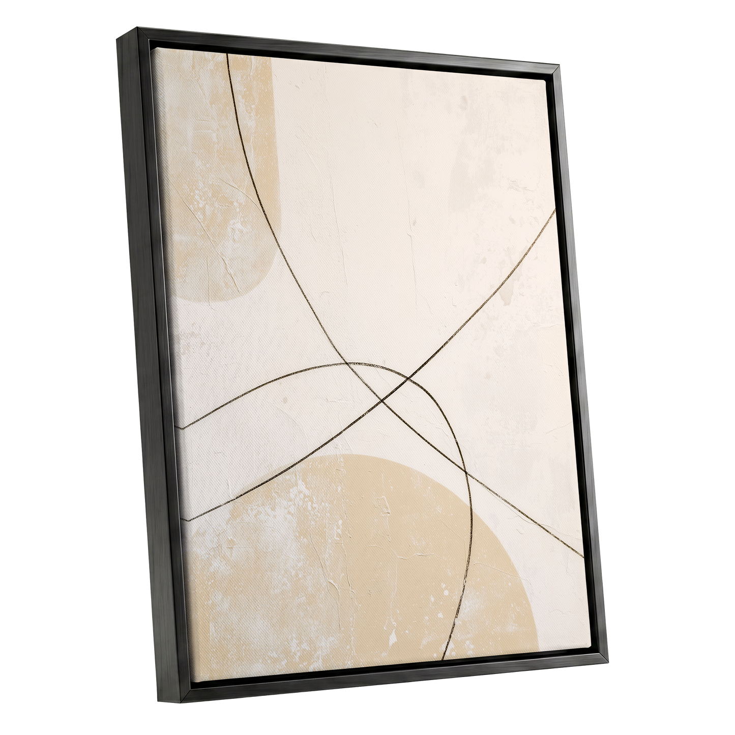 Quiet Intersections, white, beige, black minimalist wall art shown as a black framed canvas wall art