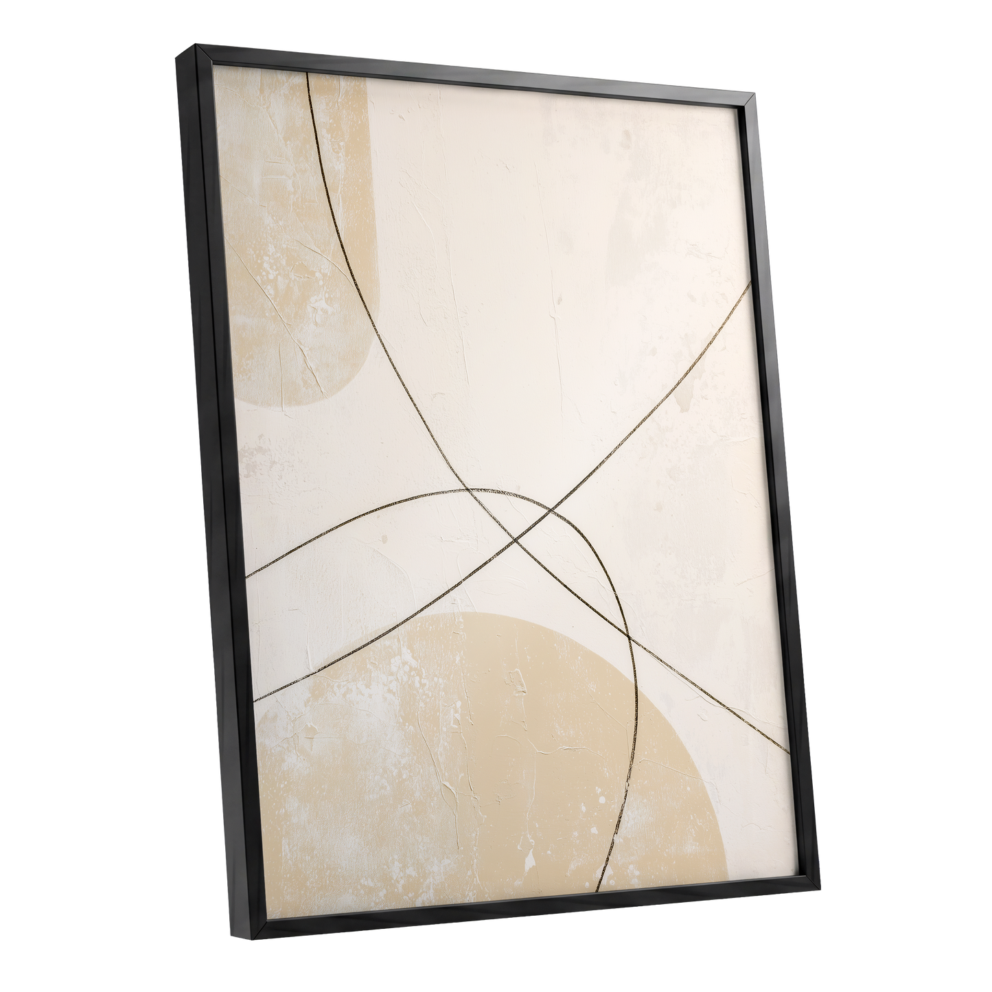 Quiet Intersections, white, beige, black minimalist wall art shown as a black framed poster wall art print