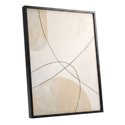 Quiet Intersections, white, beige, black minimalist wall art shown as a black framed poster wall art print