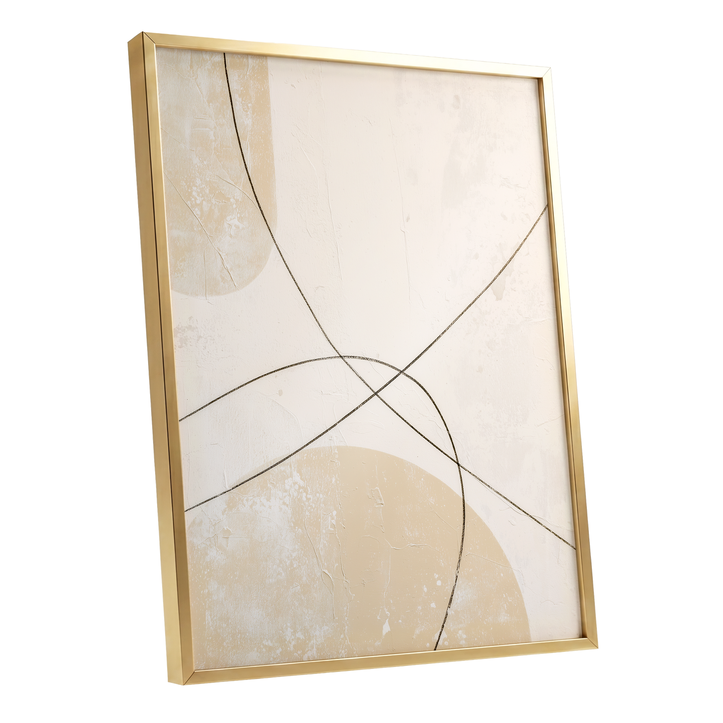 Quiet Intersections, white, beige, black minimalist wall art shown as a gold framed poster wall art print