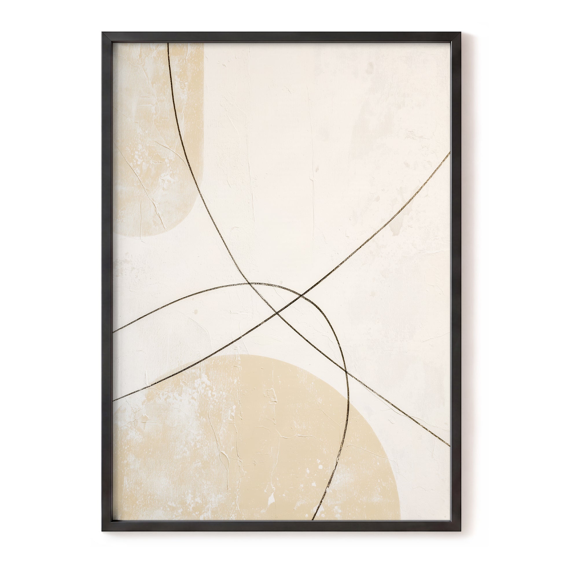 Quiet Intersections, white, beige, black minimalist wall art, front artwork view