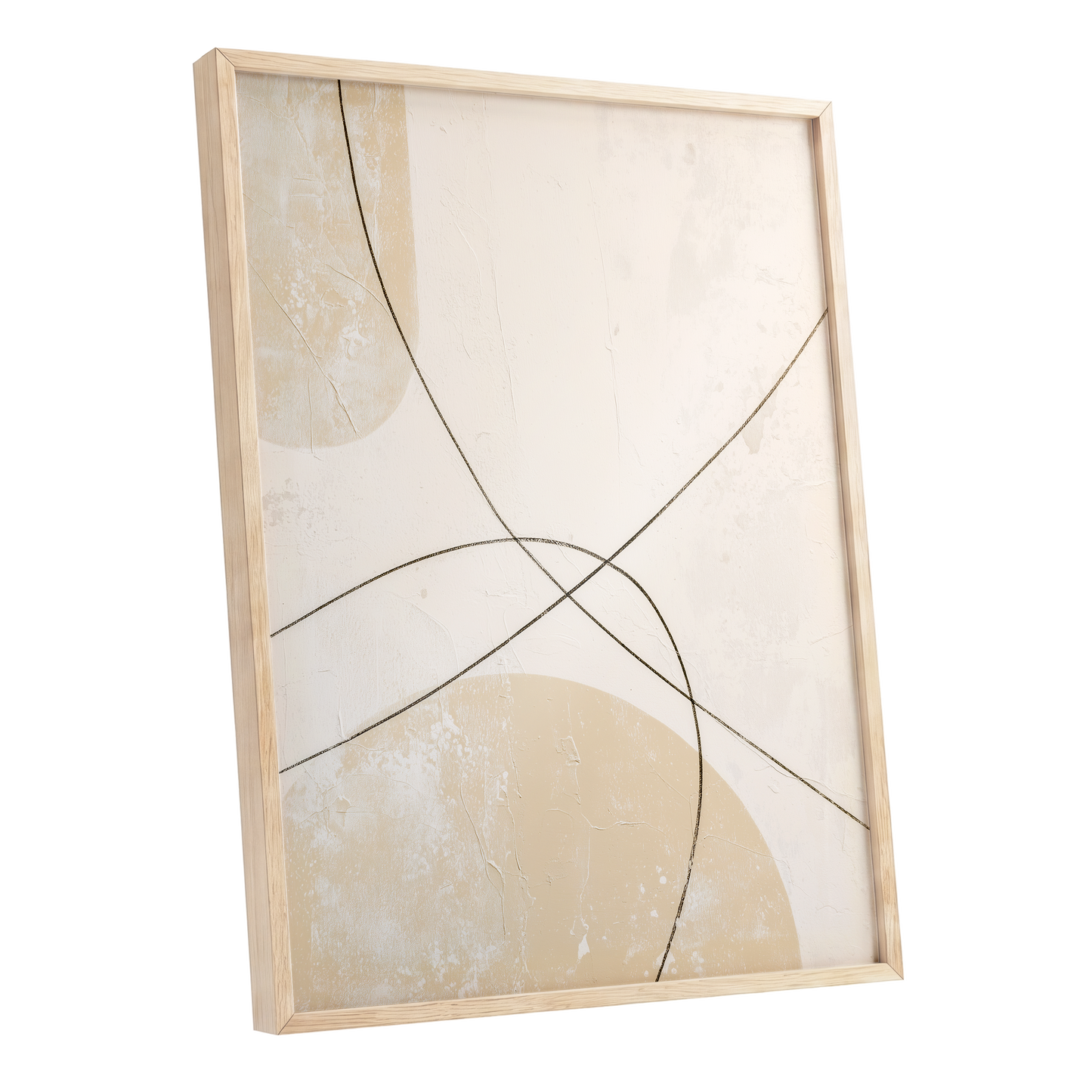 Quiet Intersections, white, beige, black minimalist wall art shown as a oak framed poster wall art print