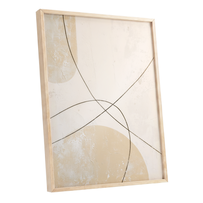 Quiet Intersections, white, beige, black minimalist wall art shown as a oak framed poster wall art print