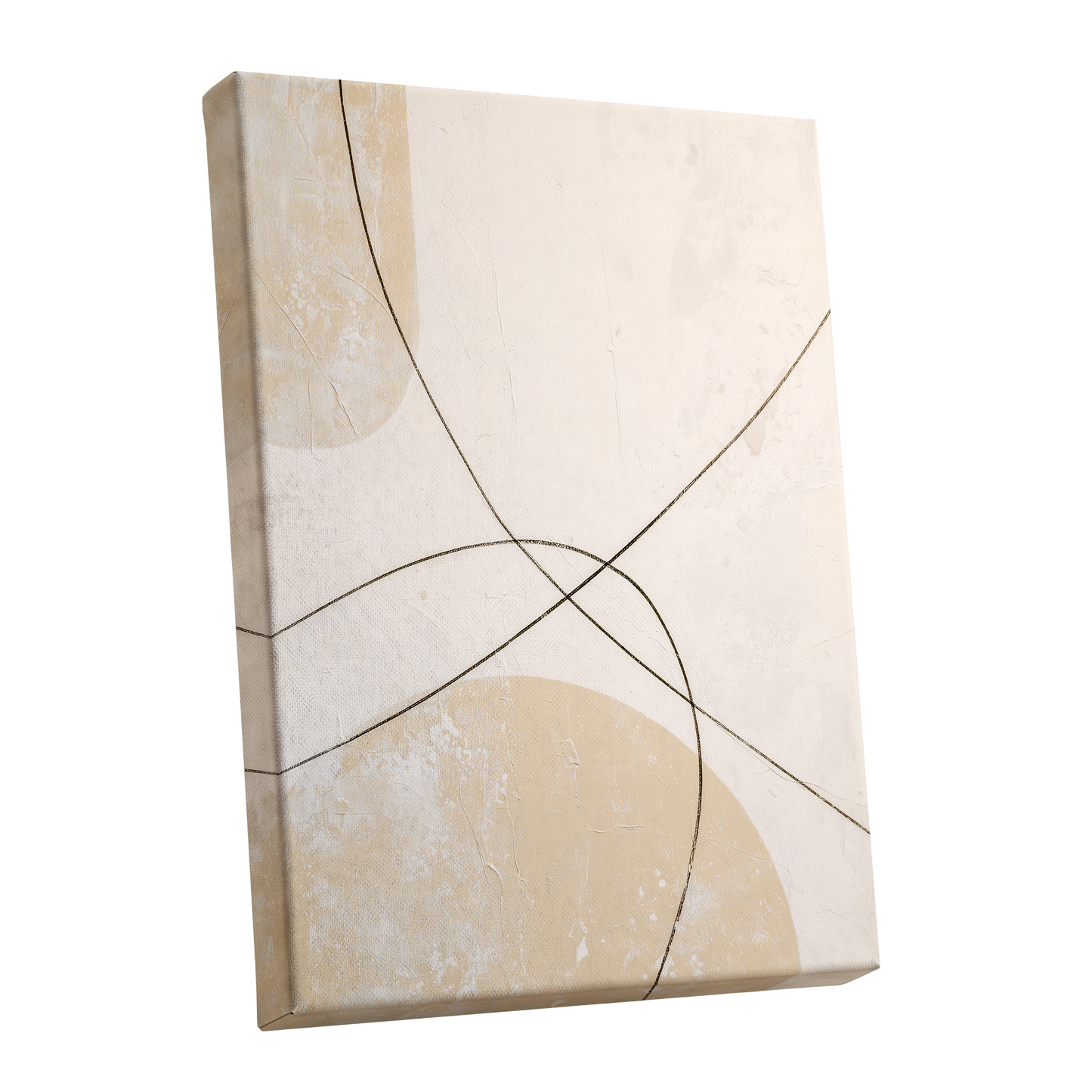 Quiet Intersections, white, beige, black minimalist wall art shown as a stretched canvas wall art