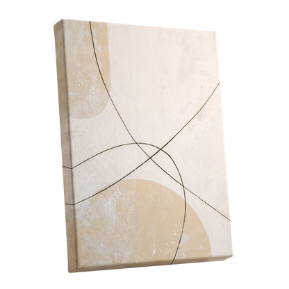 Quiet Intersections, white, beige, black minimalist wall art shown as a stretched canvas wall art
