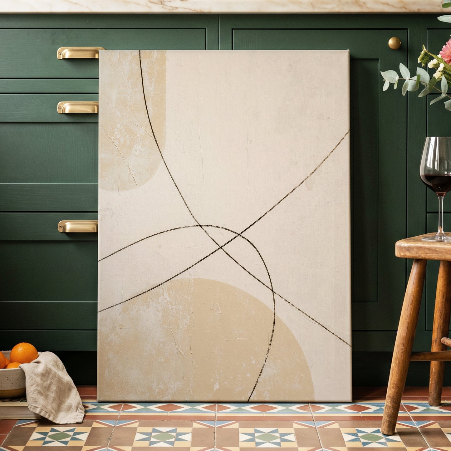 Quiet Intersections, white, beige, black minimalist wall art displayed in a styled interior, gallery view 3