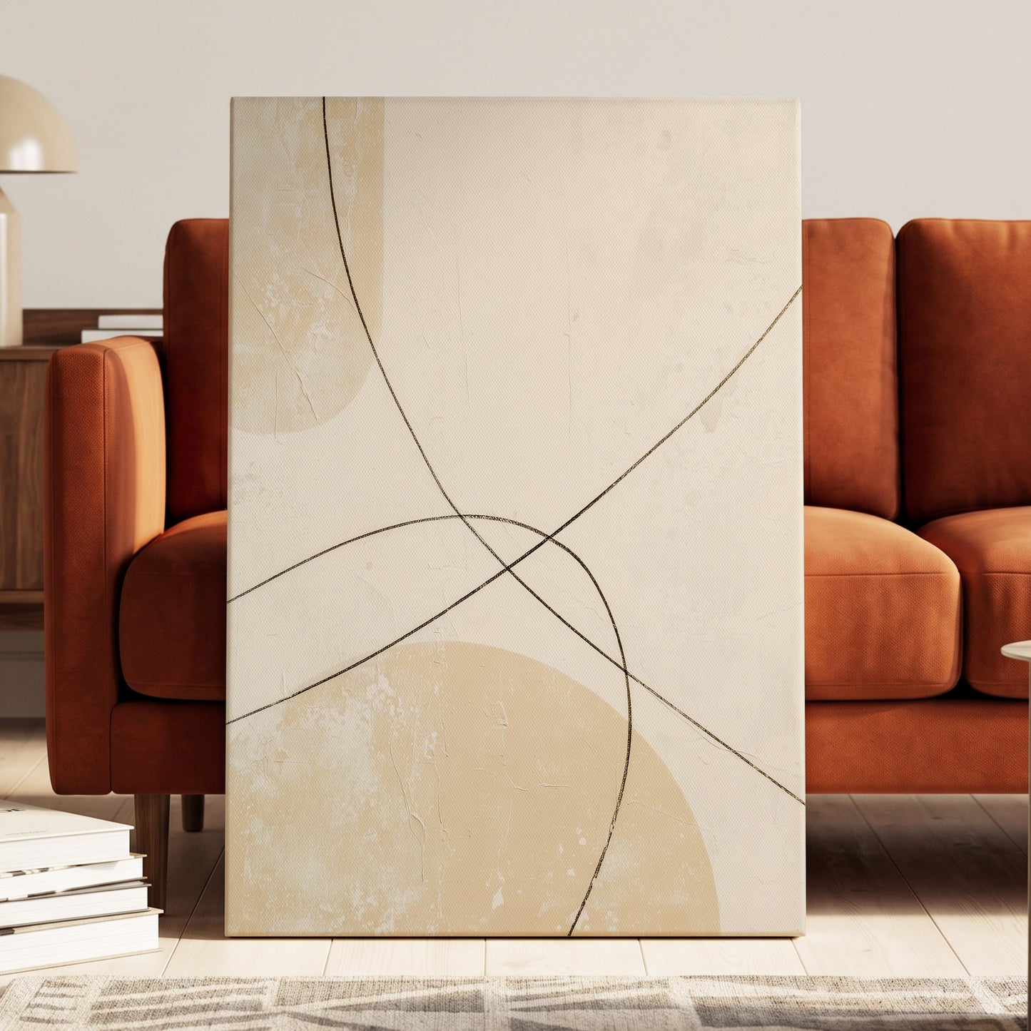 Quiet Intersections, white, beige, black minimalist wall art displayed in a styled interior, gallery view 7
