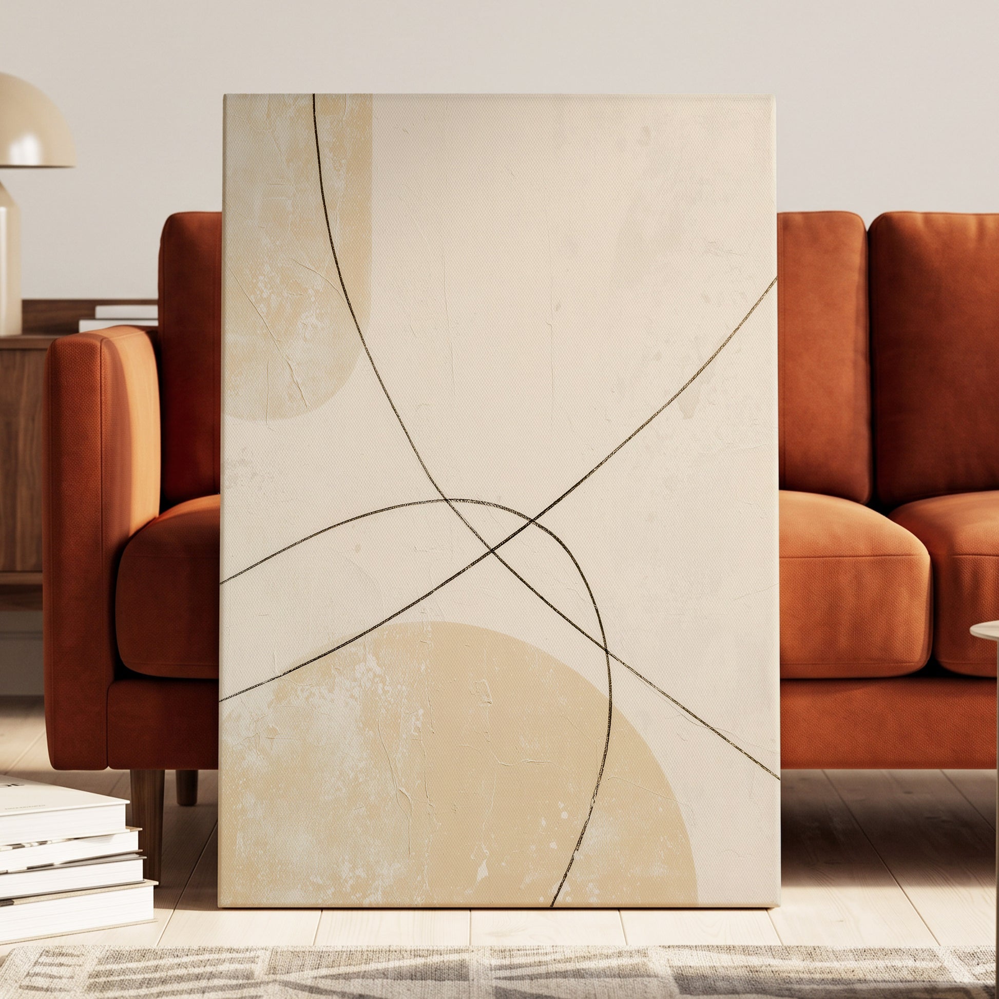 Quiet Intersections, white, beige, black minimalist wall art displayed in a styled interior, gallery view 7