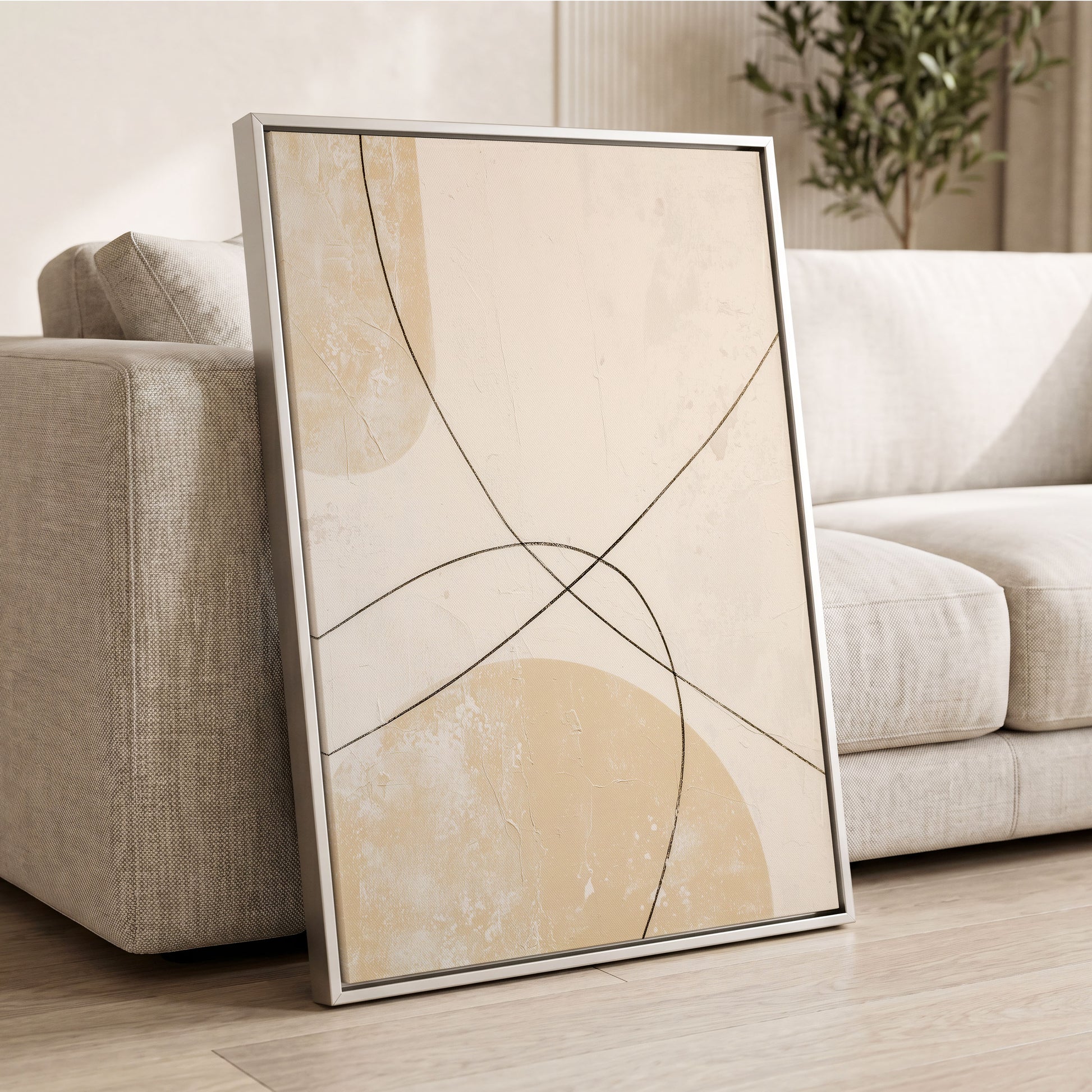 Quiet Intersections, white, beige, black minimalist wall art displayed in a styled interior, gallery view 8