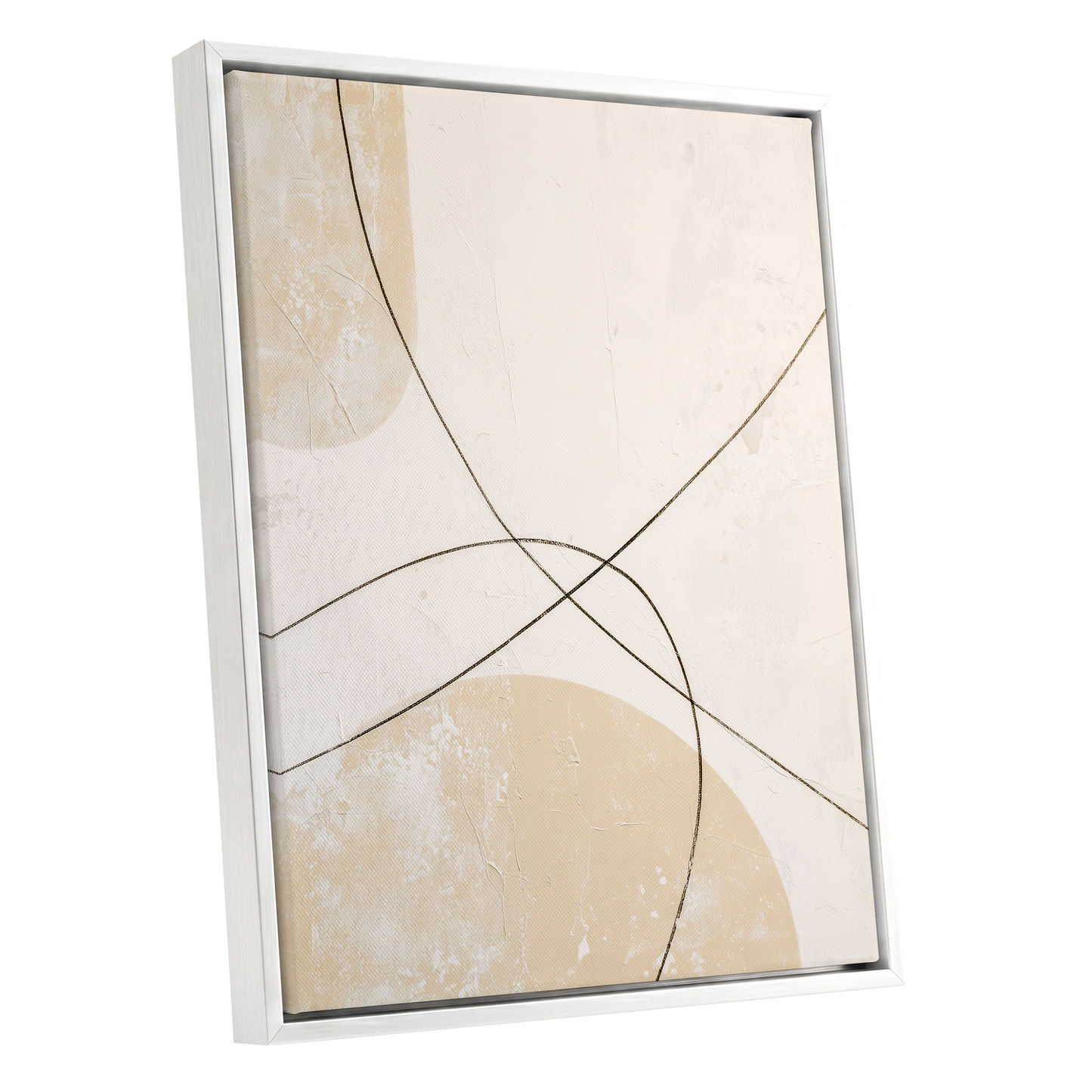 Quiet Intersections, white, beige, black minimalist wall art shown as a white framed canvas wall art