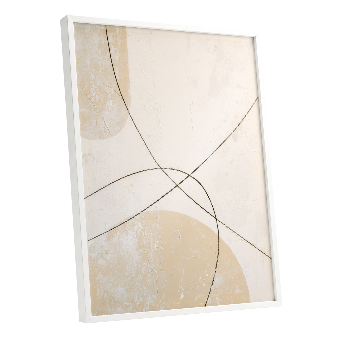 Quiet Intersections, white, beige, black minimalist wall art shown as a white framed poster wall art print